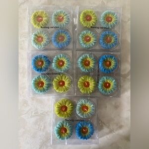Set of Floral Floating Candles in Blue and Green
